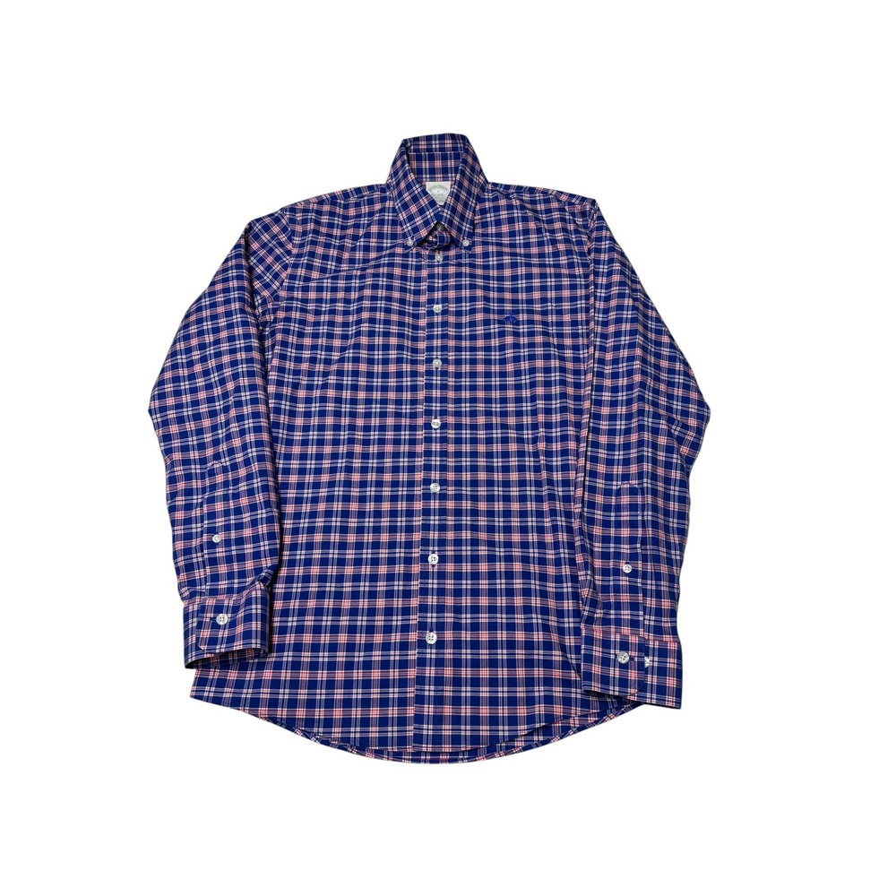Brooks Brothers Milano Fit Shirt Mens S Blue Red Check Non-Iron Supima Cotton